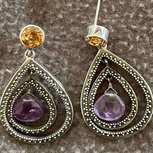 Lori Bonn Amethyst, Twilight Topaz Pear tear drop earrings